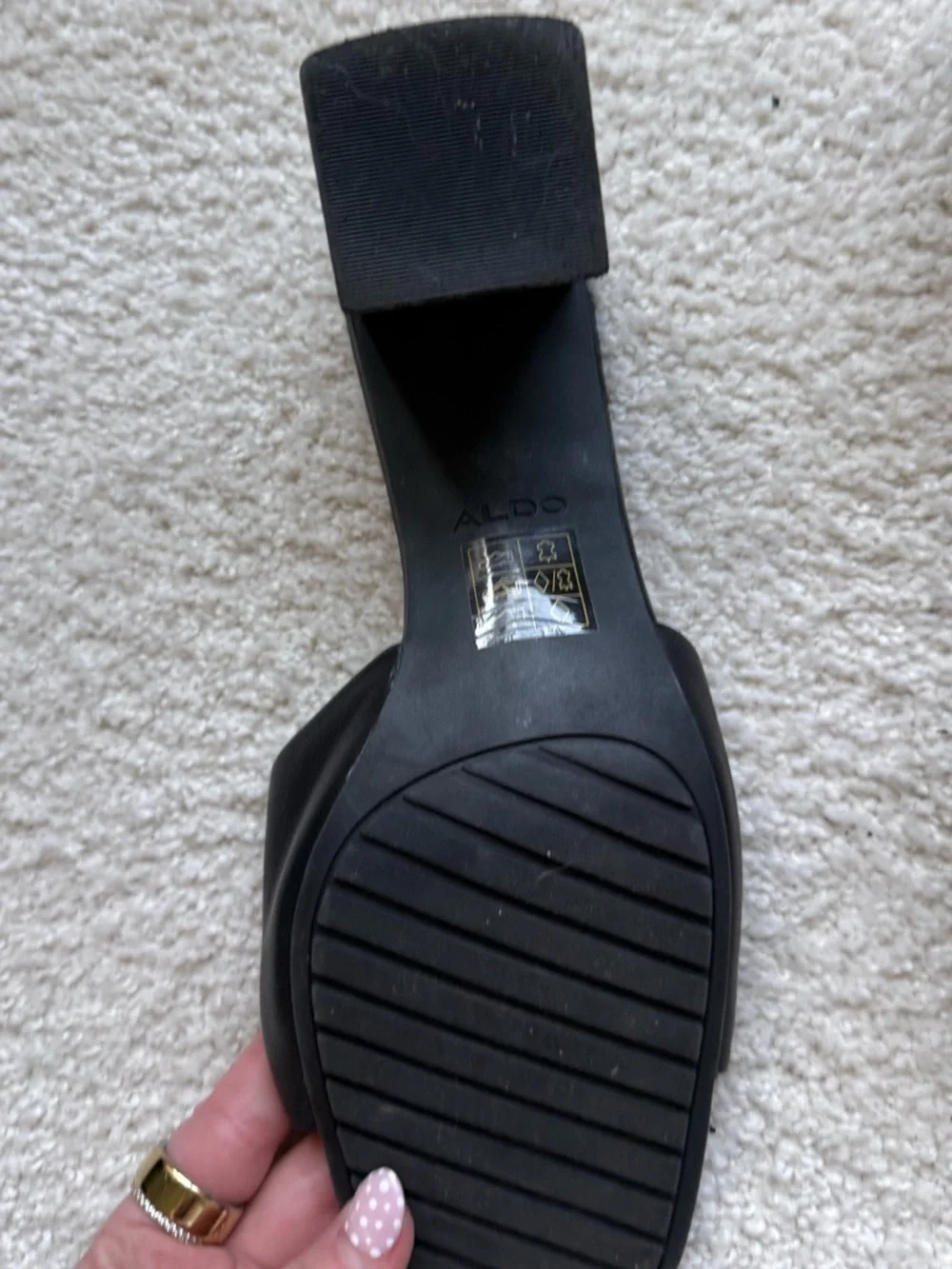 Aldo Black Square Toe Block Heel Slide Mules - Picture 3 of 5